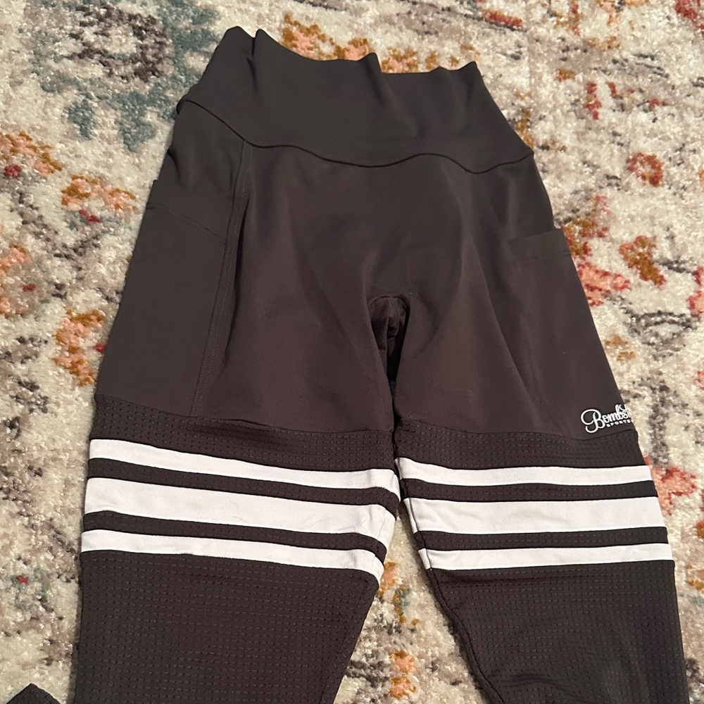 Bombshell Sportswear Black Leggings with White Stripes - Picture 2 of 6